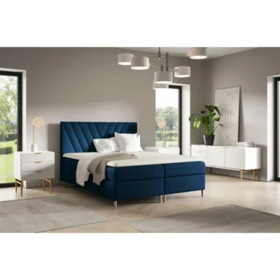 Fun Möbel Boxspringbett ESPEN in Blau, Liegefläche 120x200 cm – mit Bettkasten, Taschenfederkern